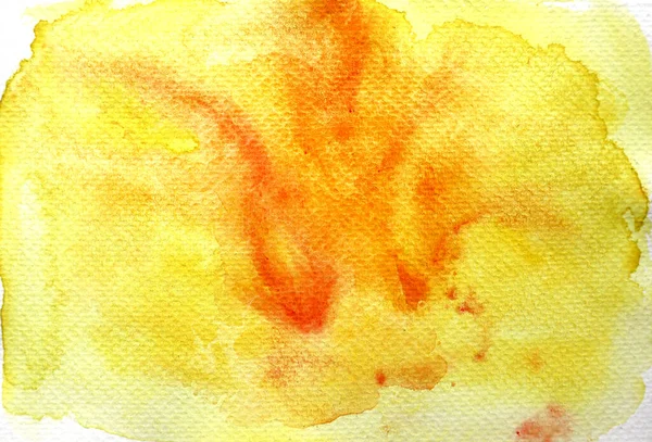 Абстрактный Фон Акварельной Размытостью Желтый Цвет Красным Оранжевым Акцентами — стоковое фото