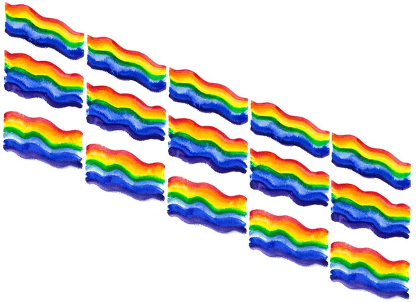 Bandeiras Arco Íris Ondas Sobre Fundo Branco Desfoque Aquarela Padrão — Fotografia de Stock
