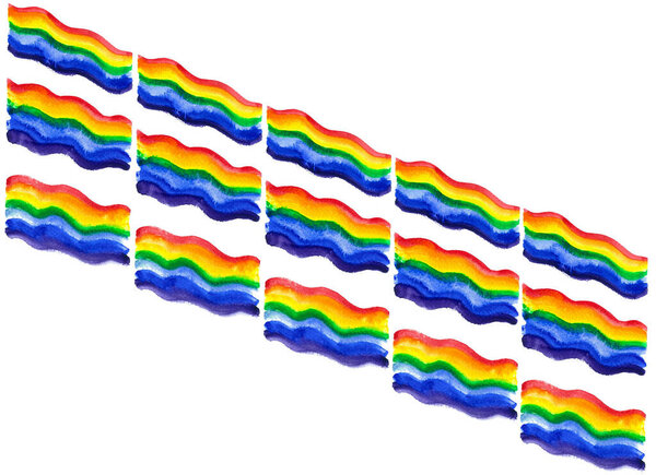 Rainbow flags in waves on a white background. Watercolor blur. Pattern