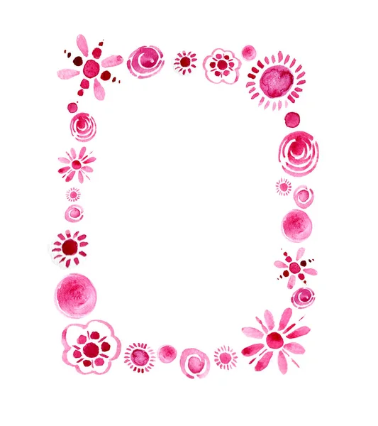 白い背景にピンクの花のフレーム 花は水彩で描かれています 装飾的なスタイル オーナメント — ストック写真