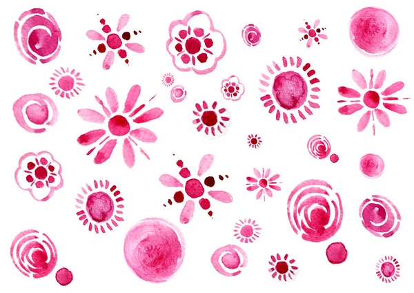 Візерунок Яких Рожевих Квітів Білому Тлі Квіти Пофарбовані Акварель Декоративно — стокове фото