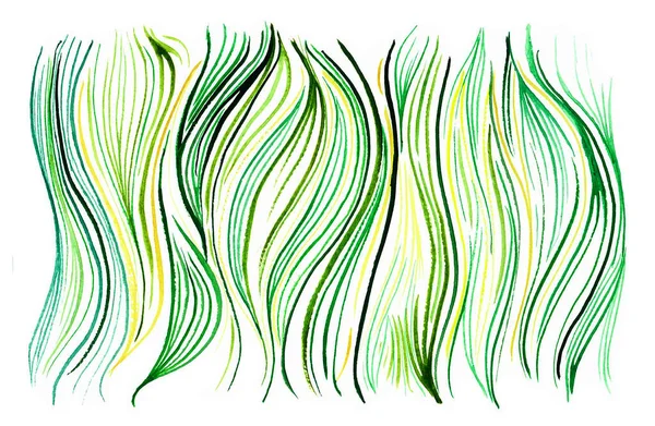 Тонкі Хвилясті Вертикальні Лінії Зелений Чорний Жовтий Кольори Тло Біле — стокове фото