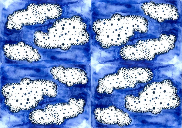 Nubes Blancas Punto Azul Oscuro Puntos Diferentes Tamaños Nubes Varias —  Fotos de Stock