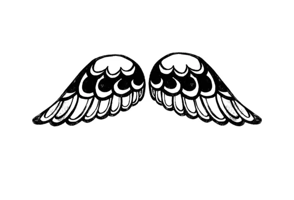 Vleugels Zijn Getekend Met Een Zwarte Omtrek Een Witte Achtergrond — Stockfoto