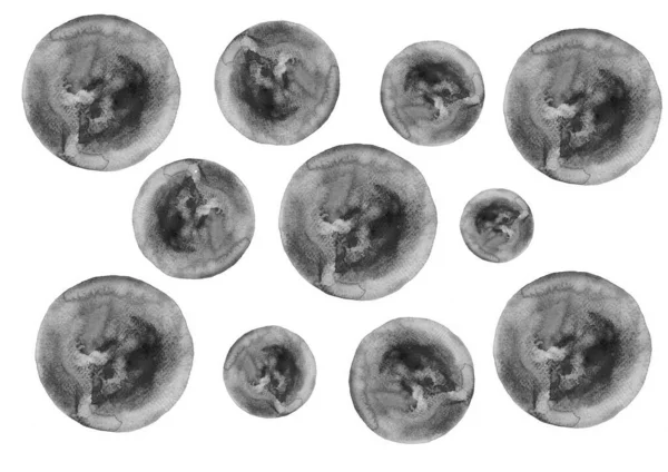 Vzor Šedých Kruhů Různých Velikostí Bílém Pozadí Rozmazaný Inkoust Různé — Stock fotografie