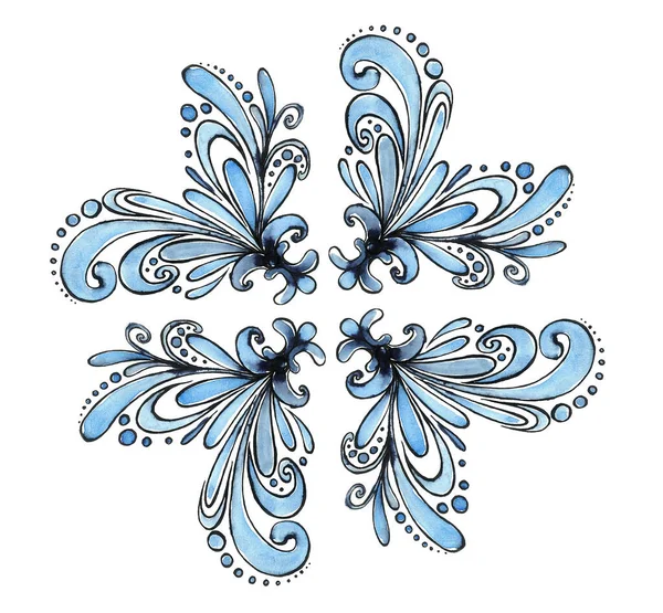 Dekorativní Prvky Kudrlin Teček Opakující Kruhu Tvořící Obraz Květu Modrá — Stock fotografie