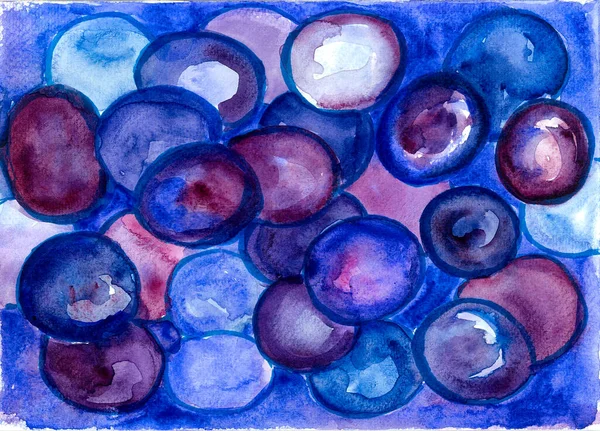 青と紫の異なる色合いの円からの抽象的な背景 水彩ブラー ブルーアウトライン 梅とブドウを思わせる — ストック写真