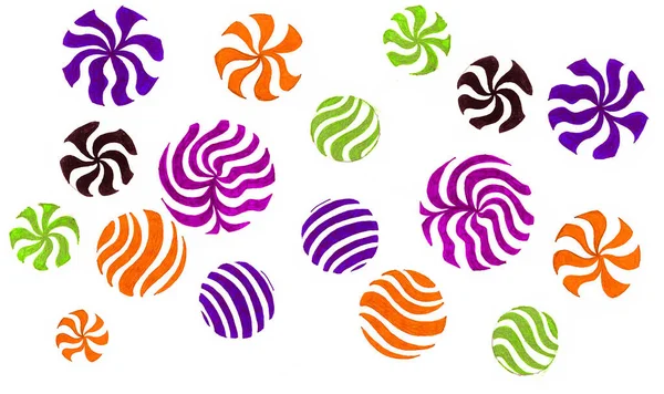 Motif Sucettes Rondes Colorées Dans Différentes Rayures Violet Vert Orange — Photo