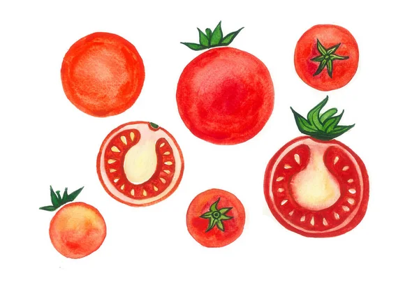 배경에 모양의 토마토가 크기가 다릅니다 반으로 잘렸어 옆면을 — 스톡 사진
