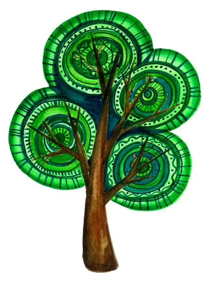 Dekorativer Baum Stilisiert Mit Einem Ornament Verschiedene Grüntöne Brauner Stamm — Stockfoto