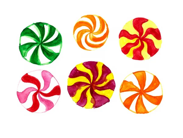 Набор Цветных Карамельных Леденцов Круги Отличаются Размеру Цвету Типу Полос — стоковое фото