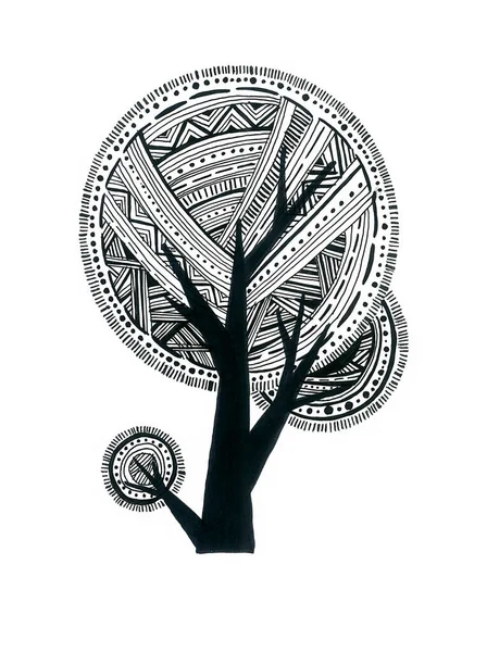 Árvore Decorativa Estilizada Com Ornamento Formas Geométricas Linhas Traços Ziguezagues — Fotografia de Stock