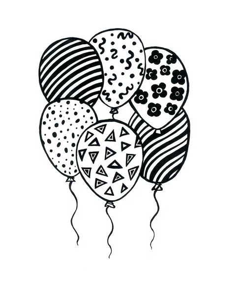 Gekritzel Von Luftballons Sechs Kugeln Mit Schwarzer Umrandung Isoliert Auf — Stockfoto