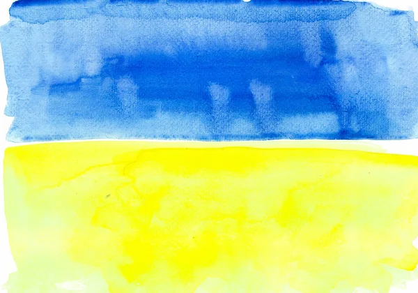 Fundo Abstrato Dividido Meio Por Azul Amarelo Desfoque Aquarela Azul — Fotografia de Stock