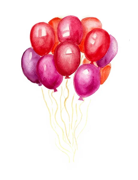 Bukiet Balonów Izolowanych Białym Tle Kulki Różnych Odcieniach Czerwieni Różu — Zdjęcie stockowe