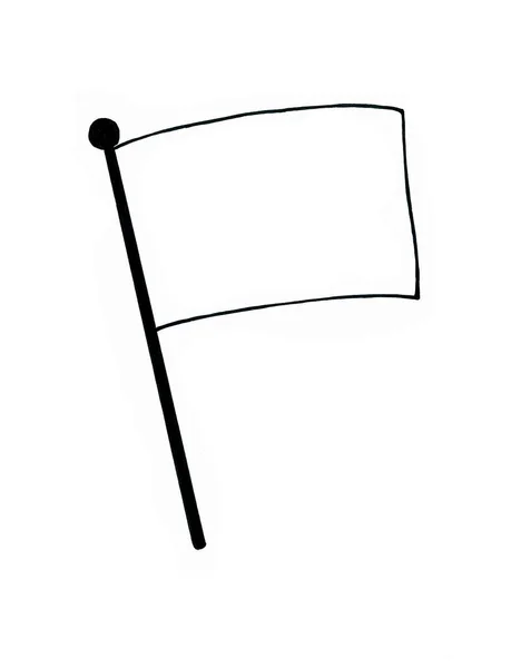 Zászló Zászlórúdon Vonalrajz Fekete Körvonallal Zászlórúd Fekete Vonallal Felülről Kör — Stock Fotó