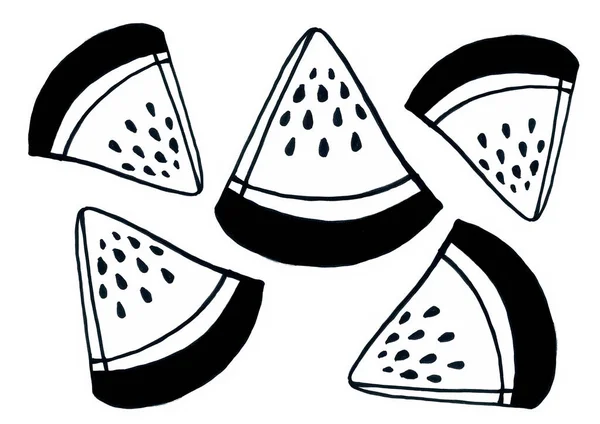 Padrão Pedaços Triangulares Melancia Com Ossos Desenho Linha Com Contorno — Fotografia de Stock