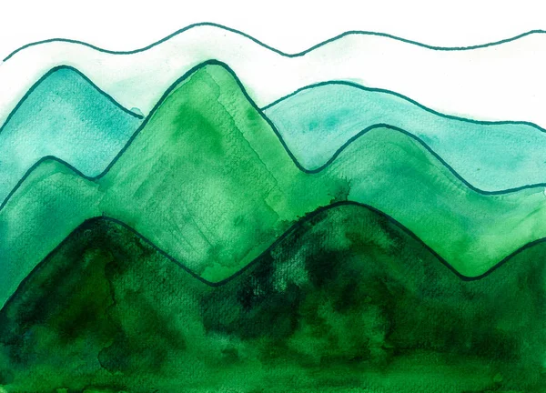 Panorama Des Montagnes Différentes Couleurs Bleu Vert Flou Aquarelle Les — Photo