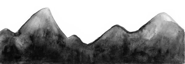 Panorama Montañas Negro Gris Sobre Fondo Blanco Acuarela Borrosa Gradiente — Foto de Stock