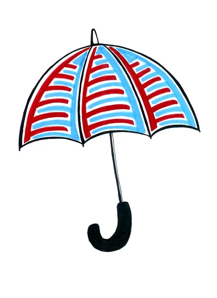 Parapluie Isolé Sur Fond Blanc Est Dessiné Avec Contour Noir — Photo