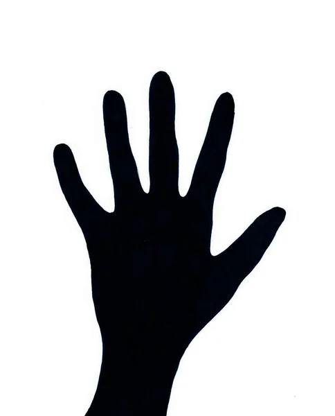 白い背景に黒い手のシルエット 細い手首 繊細な指 左ハンド — ストック写真