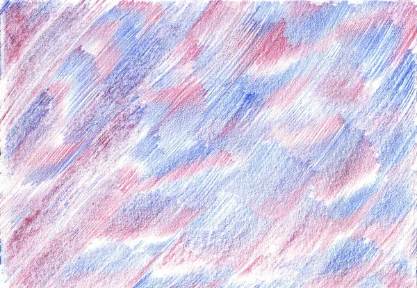 Abstract background drawn with colored pencils. The strokes have a diagonal direction. Cold color scheme of blue, pink and white colors. Gradient.