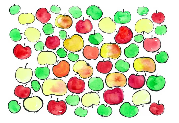 Fondo Manzanas Colores Rojo Verde Amarillo Con Tonos Anaranjados Rodeado — Foto de Stock