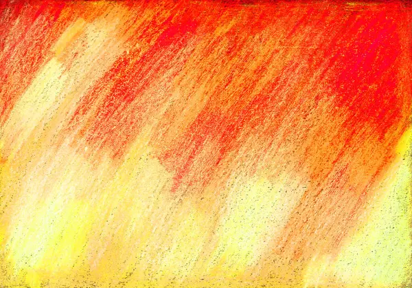 Abstract background drawn with colored pencils. Diagonal strokes. A gradient of warm colors. From red to orange and yellow. Red from above, yellow from below. Different shades.