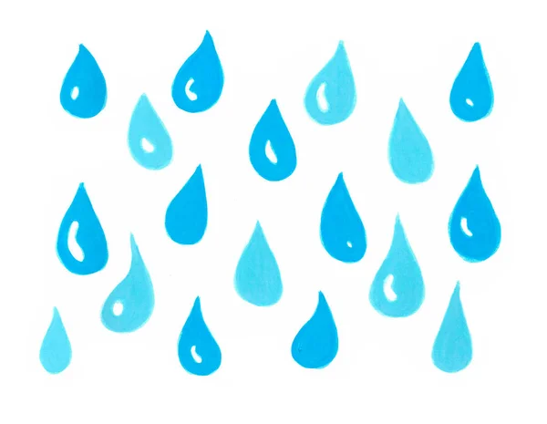 Wzór Kropli Wody Różnych Odcieniach Niebieskiego Białym Tle Ciemniejszy Lżejszy — Zdjęcie stockowe