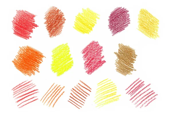 Ensemble Taches Composées Différents Traits Dessiné Avec Des Crayons Couleur — Photo