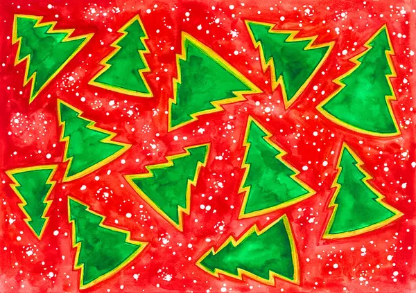 Sfondo Natalizio Alberi Natale Verdi Con Contorno Dorato Diverse Dimensioni — Foto Stock