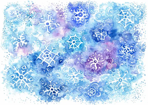 White Snowflakes Background Various Shades Blue Purple Abstraction Watercolor Blur — Stock Photo, Image