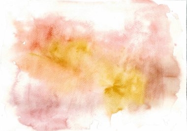 Soyutlama. Beyaz arka planda suluboya bulanıklığı. Yumuşak pastel renkler. Pembenin farklı tonları, sarı, turuncu, ahtapot. Bazı yerlerde renk daha doygun, bazı yerlerde ise bulanık..