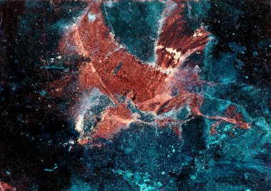 Soyut arkaplan. Boşluk. Nebula. Çeşitli tonlarda açık kahverengi bir nokta. Mavi ve beyaz lekeler. Siyah arka plan. Bir sürü nokta ve kaotik şekiller. Fantezi. Saykodelik