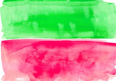 Arka plan yatay olarak ikiye bölünmüş. Üst taraf yeşil, alt taraf pembe. Suluboya bulanıklığı. Çok parlak doymuş renkler. Soyutlama. Renkler beyaz arkaplana yerleştirilir.