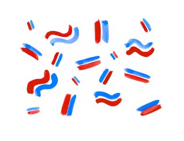 Mavi ve kırmızı çizgili desen. Çizgiler düz ve dalgalı. Beyaz arka planda izole edilmiş. Bayrağın renkleri. Suluboya. Ulusal renkler.