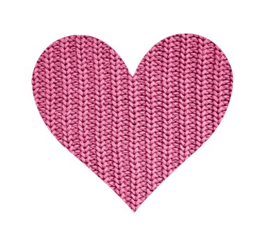 The heart is filled with a knitted texture. Pink color. Isolated on white background. Uniform vertical stitches. Valentine's Day. Love. Romance. Wedding. clipart