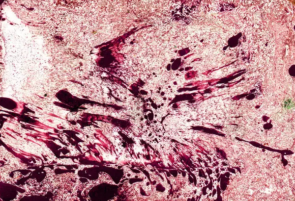 Soyut koyu mor, mor arkaplan. Kaotik noktalar ve beyaz arka planda siyah renk damlaları. Sol alt kısma odaklanmış. Arka plan pembe dokularla dolu. Dinamik, kir, mürekkep.