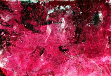 Farklı dokulara ve kaotik noktalara sahip soyut bir arka plan. Kırmızının, pembenin, morun, siyahın farklı tonlarında. Açık yeşil ve beyaz lekeler. Mermer, toprak, kaya, mineraller, duvar.