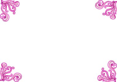 Çerçeve. Arka planın her köşesinde kıvrımlardan ve yuvarlak şekillerden oluşan küçük desenler var. Pembe ve pastelin farklı tonlarında. Renkli kalemler ve kalemlerle çiziyor. Beyaz kopyalama alanı