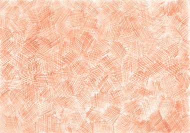 Renkli kalemlerle çizilmiş desenlerle dolu bir arkaplan. Şeftali renginin farklı tonları. Kaotik vuruşlar. Şeftali renginde. Çarpraz vuruşlar. Beyaz arkaplan görünür.