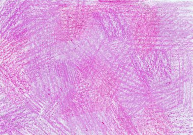 Pembe, mor rengin farklı tonlarında renkli vuruşların dokusu. Balmumu boya kalemleri, renkli kalemler ve tebeşirle çizilmiş. Farklı yönlerde kaotik darbeler. Beyaz arka plan. Ara sıra noktalar..