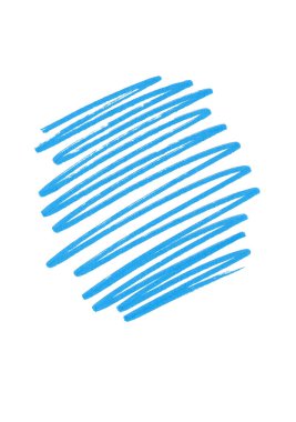 Kaotik felçler. Mavi renk. Beyaz bir arka planda izole edilmiş. Çizgilerin bir dokusu var. Kağıt üzerinde bir kalem ya da keçeli kalem örneği. Dikdörtgen şeklinde bir leke.