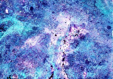 Textured abstract background. Different shades of blue, purple, white color. Chaotic spots scattered on the background. Many small dots. Noise texture. Colors mix, forming new shades and textures.