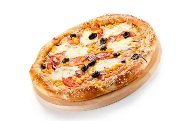Pizza Vegetariana Con Maíz Aceitunas — Foto de Stock