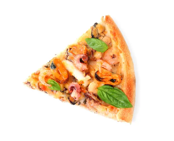 Deliciosa Rebanada Pizza Mariscos Aislada Blanco — Foto de Stock