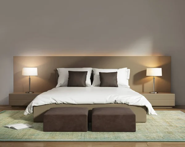 Contemporary beige hotel luxury bedroom with suede stools