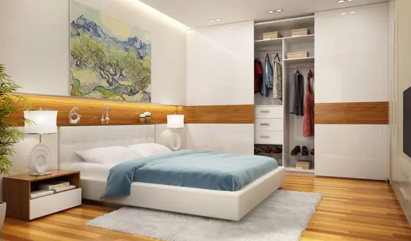 Güzel Yatak Odası Modern Gardırop — Stok fotoğraf