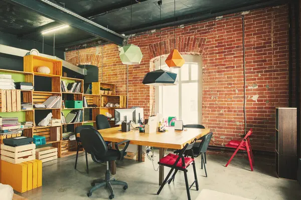 Modern office Interior with old vintage brick Wall. Art work  space