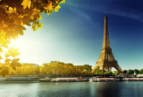 Seine Paris Eiffel Tower Autumn Season Stock Photo